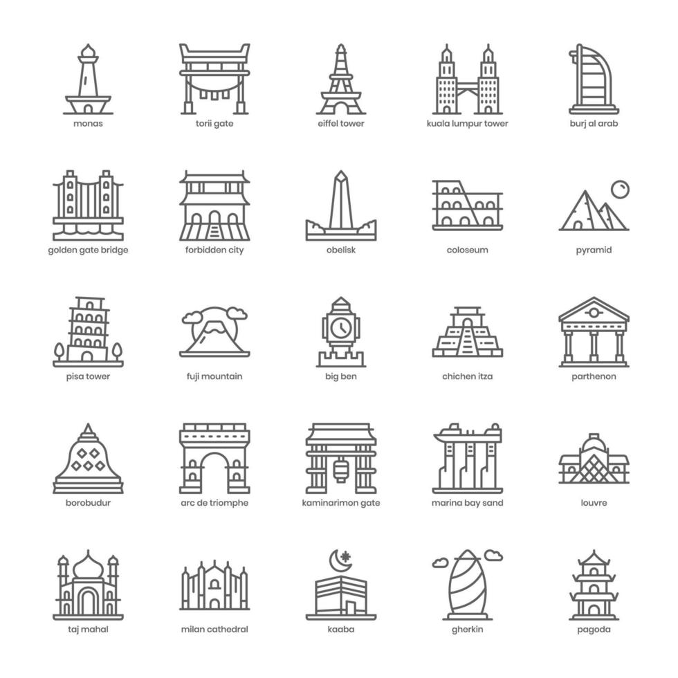 Landmark icon pack for your website design, logo, app, UI. Landmark icon outline design. Vector graphics illustration and editable stroke.