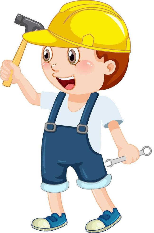 A boy wearing helmet holding hammer vector