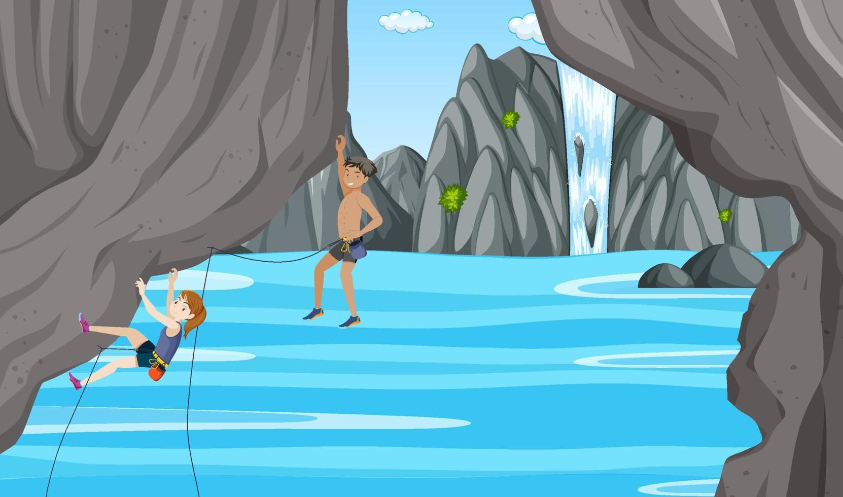 Outdoor scene with rock climber on cliff vector