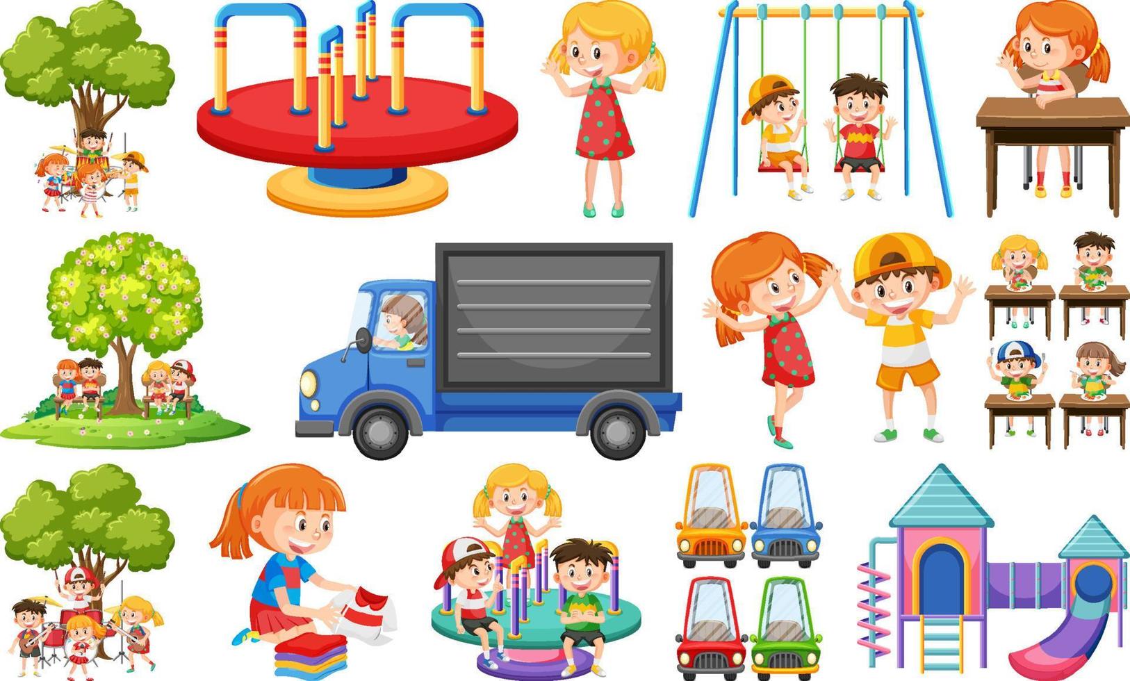 Set of cute kids and objects vector