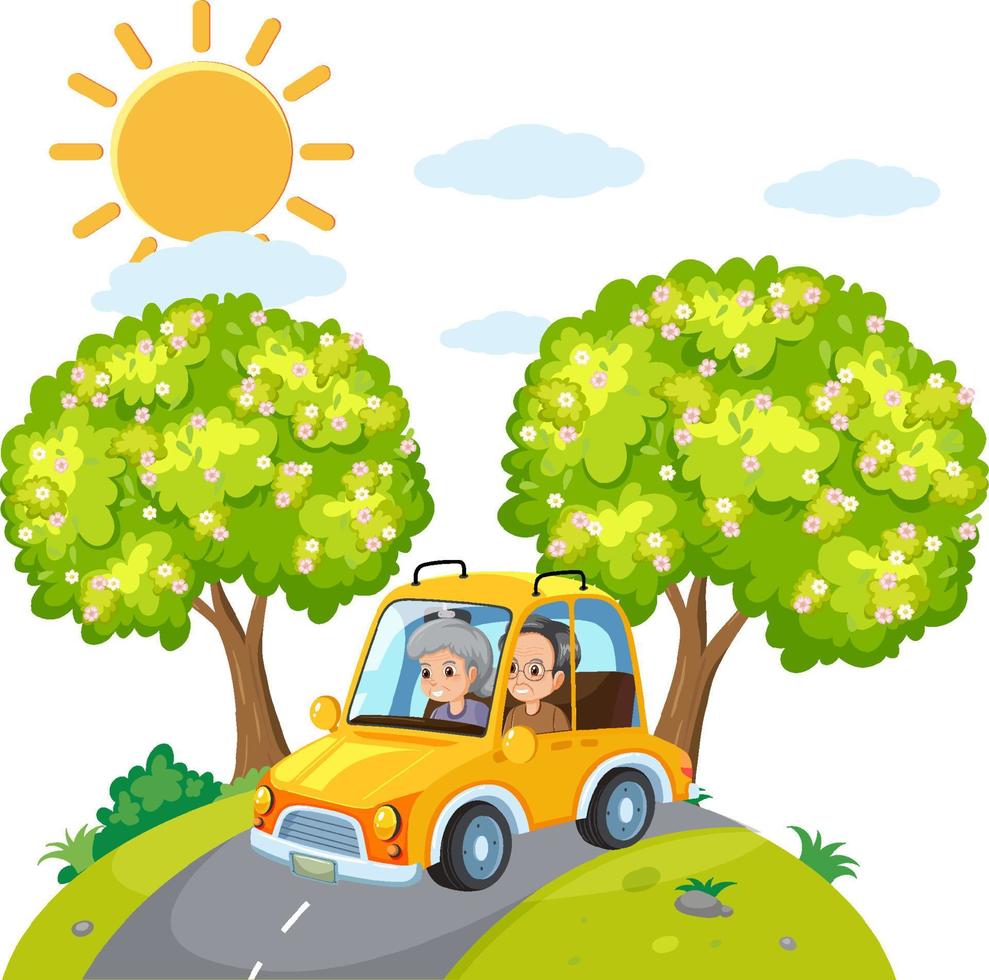 Senior couple on road trip cartoon vector