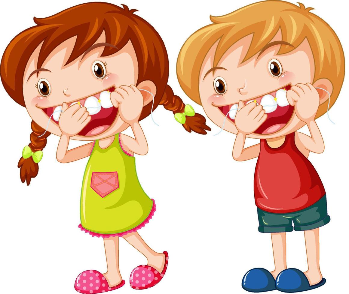 Cute kids cartoon character flossing teeth 8134407 Vector Art at Vecteezy