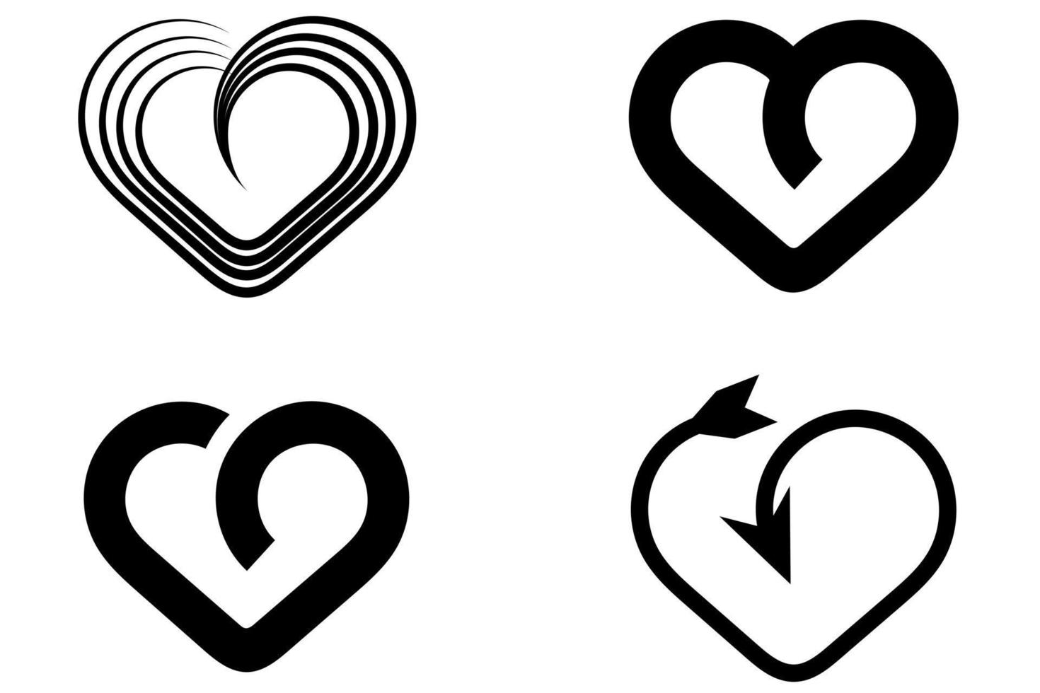 Colección de vectores de iconos de corazón. diseño de corazón colección negra