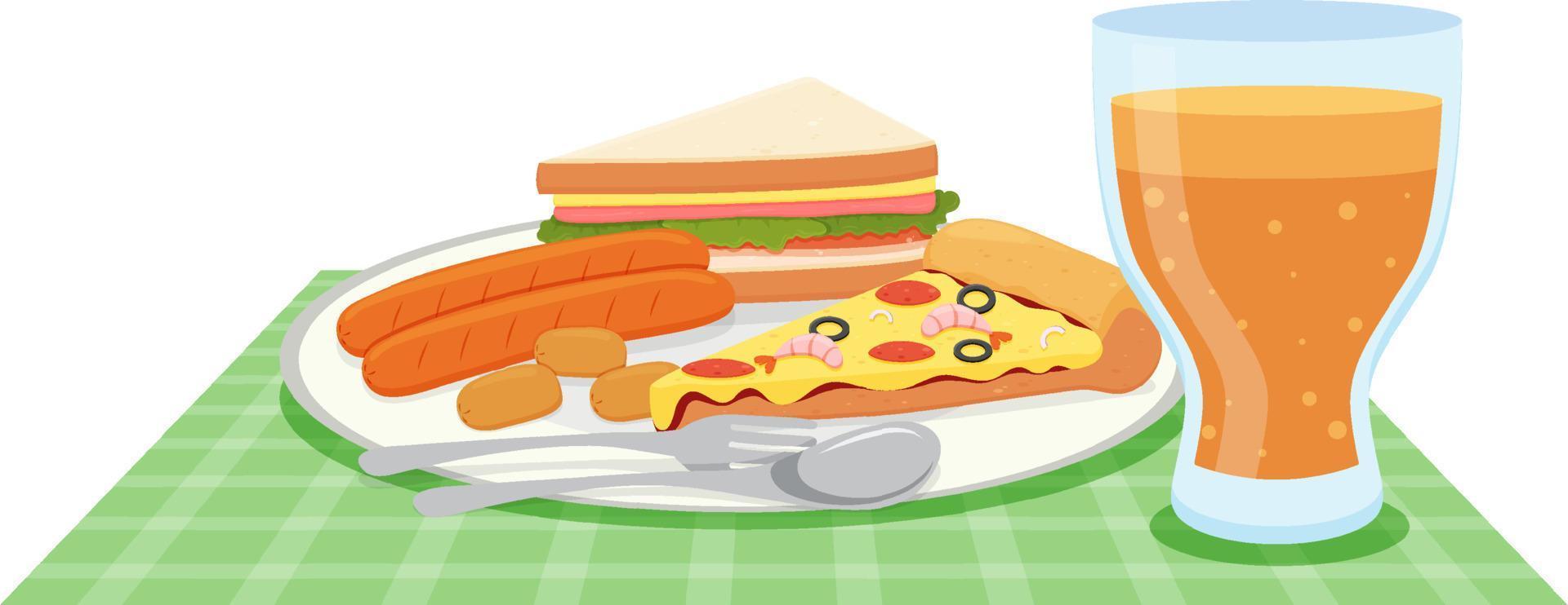 conjunto de comida rápida en estilo de dibujos animados vector