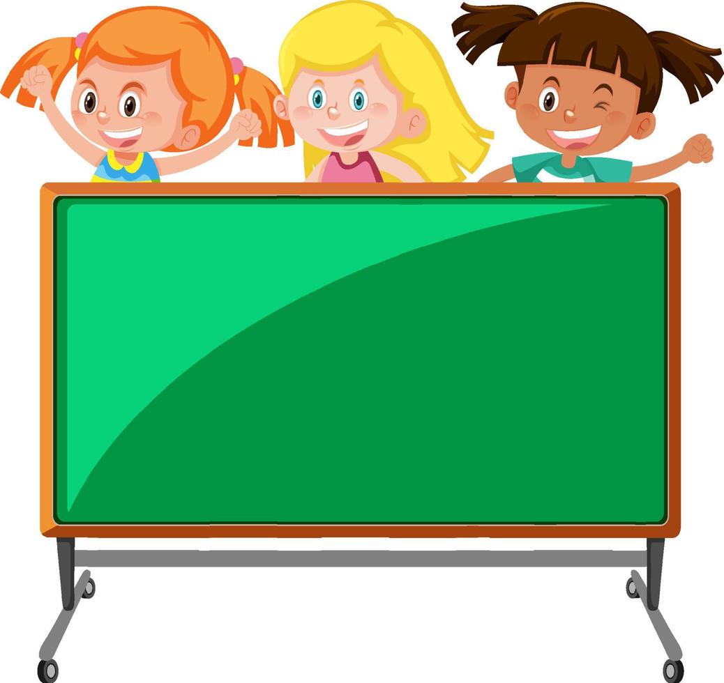 Cute children with empty chalkboard isolated vector