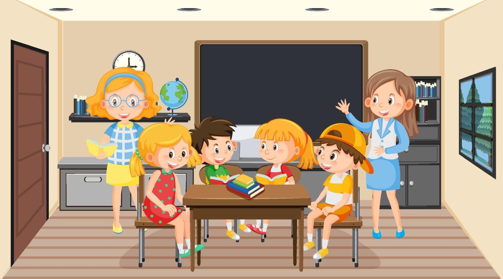 Teacher and students in the classroom vector