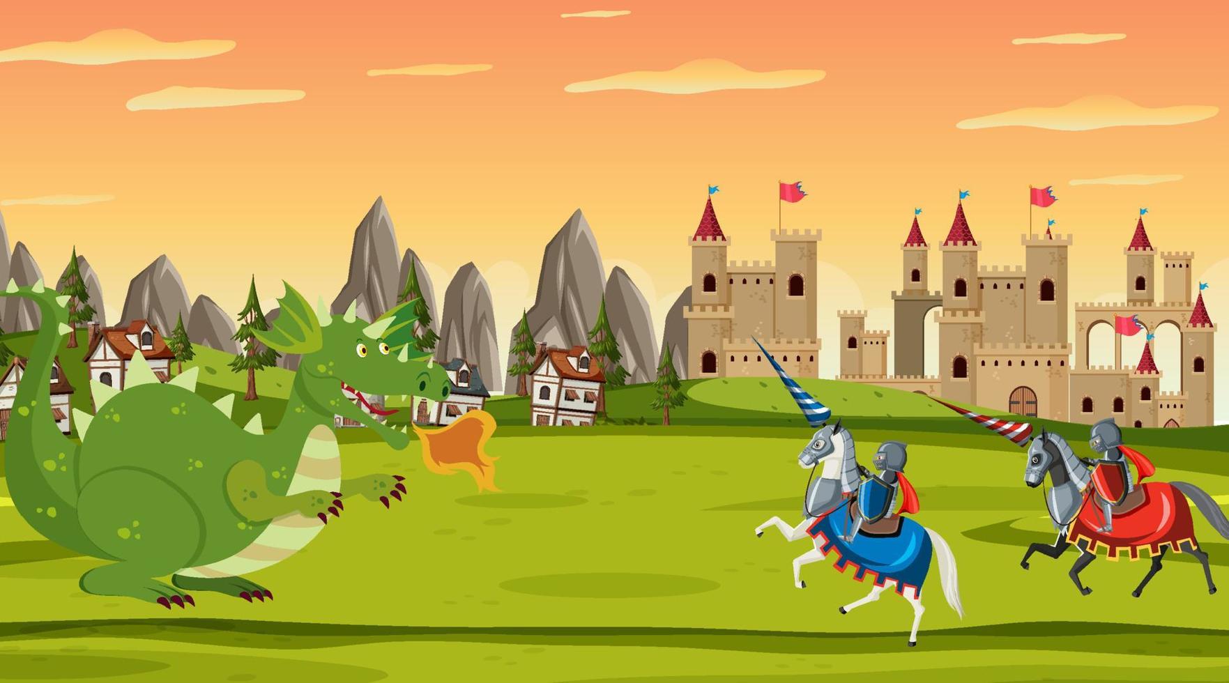 escena de batalla medieval en estilo de dibujos animados vector