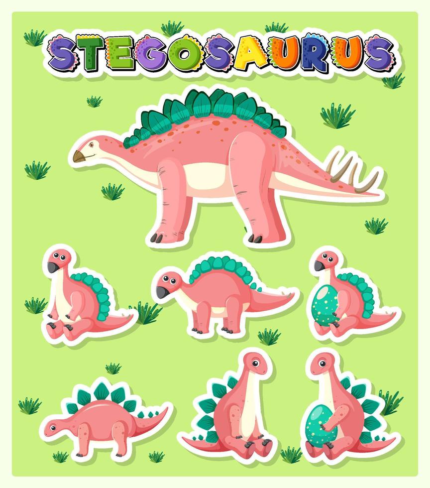 Set of cute stegosaurus dinosaur cartoon characters vector