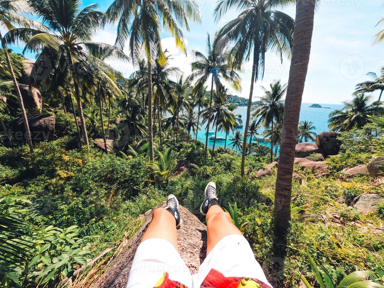 playas y cocoteros en una isla tropical foto