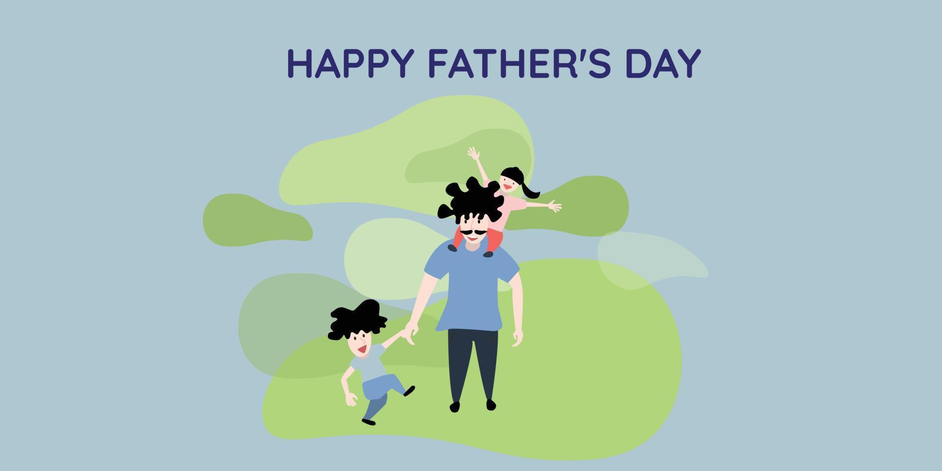 Vector illustration of Father's Day greeting card, with Happy Father's Day lettering decorated with hearts and blue background.