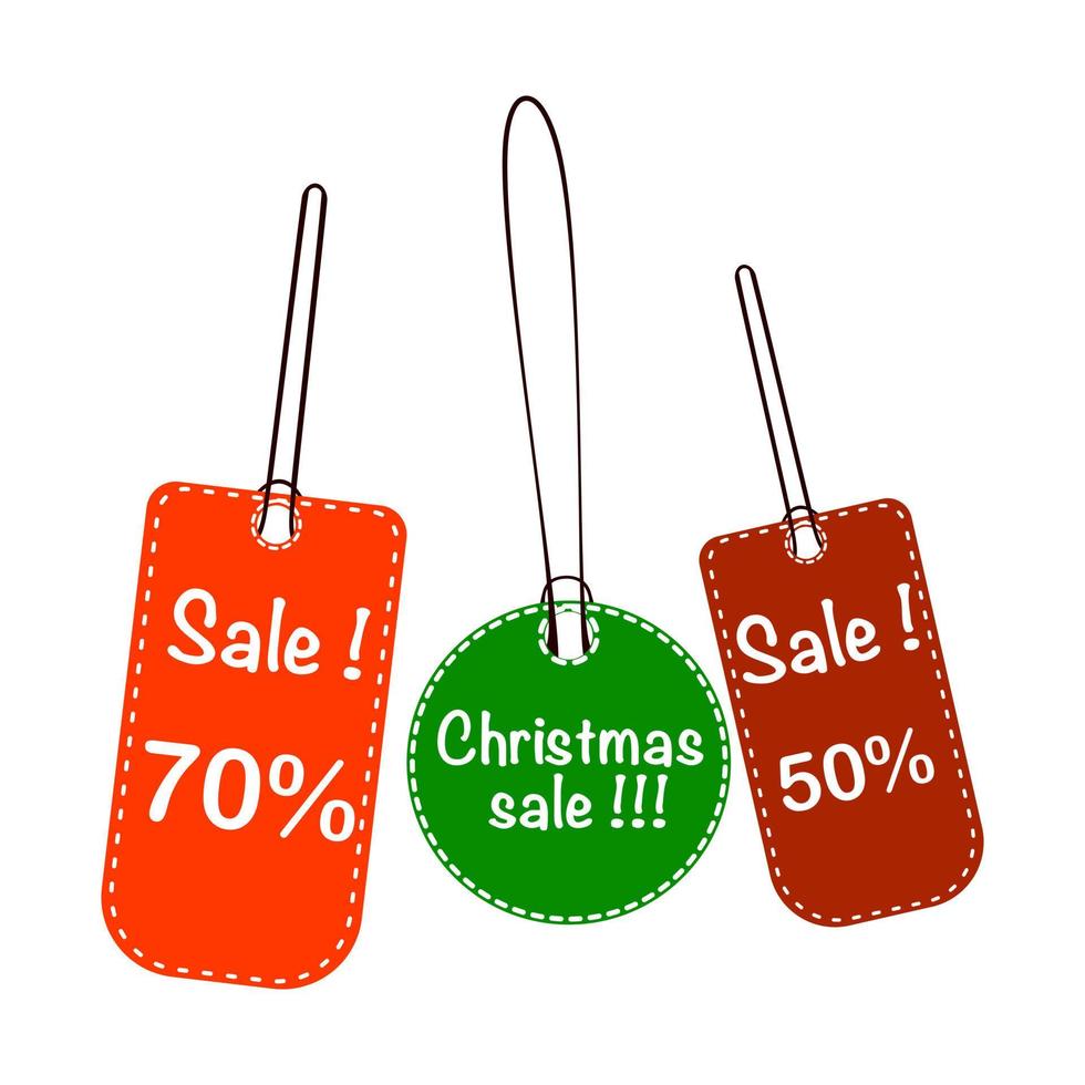 Red and green Christmas sale tags,with sale letters, hanging tags. vector