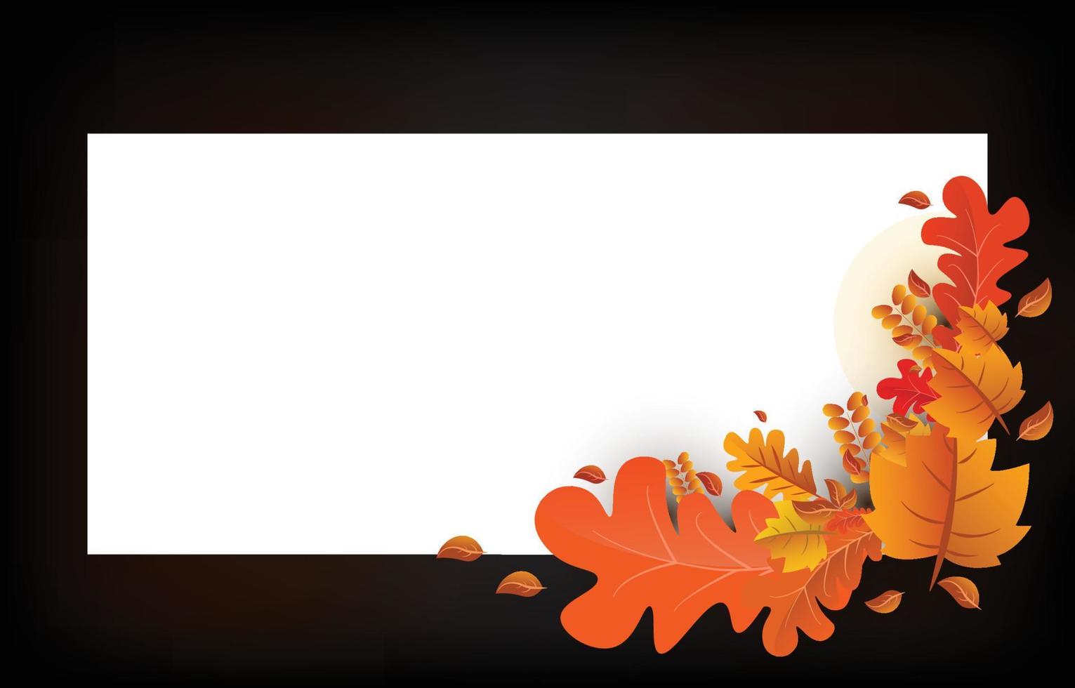fondo de otoño con hojas de color amarillo dorado con marcos cuadrados y letras con descuento. concepto de caída, para papel tapiz, postales, tarjetas de felicitación, páginas web, pancartas, ventas en línea. ilustración vectorial vector