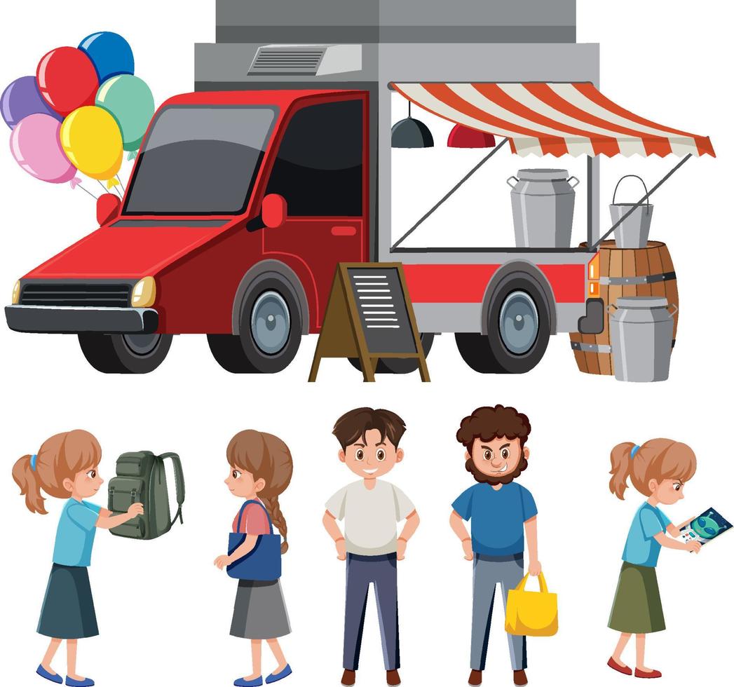 Food truck and many people vector