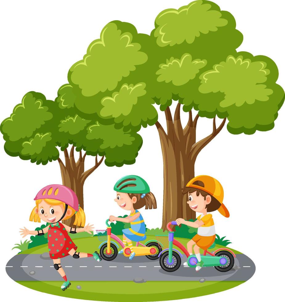 Children riding bicycle at park vector