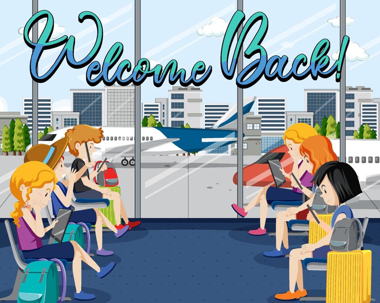 People cartoon characters in the airport vector