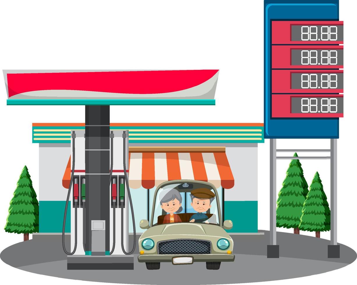 A car in gas station with petrol pump vector