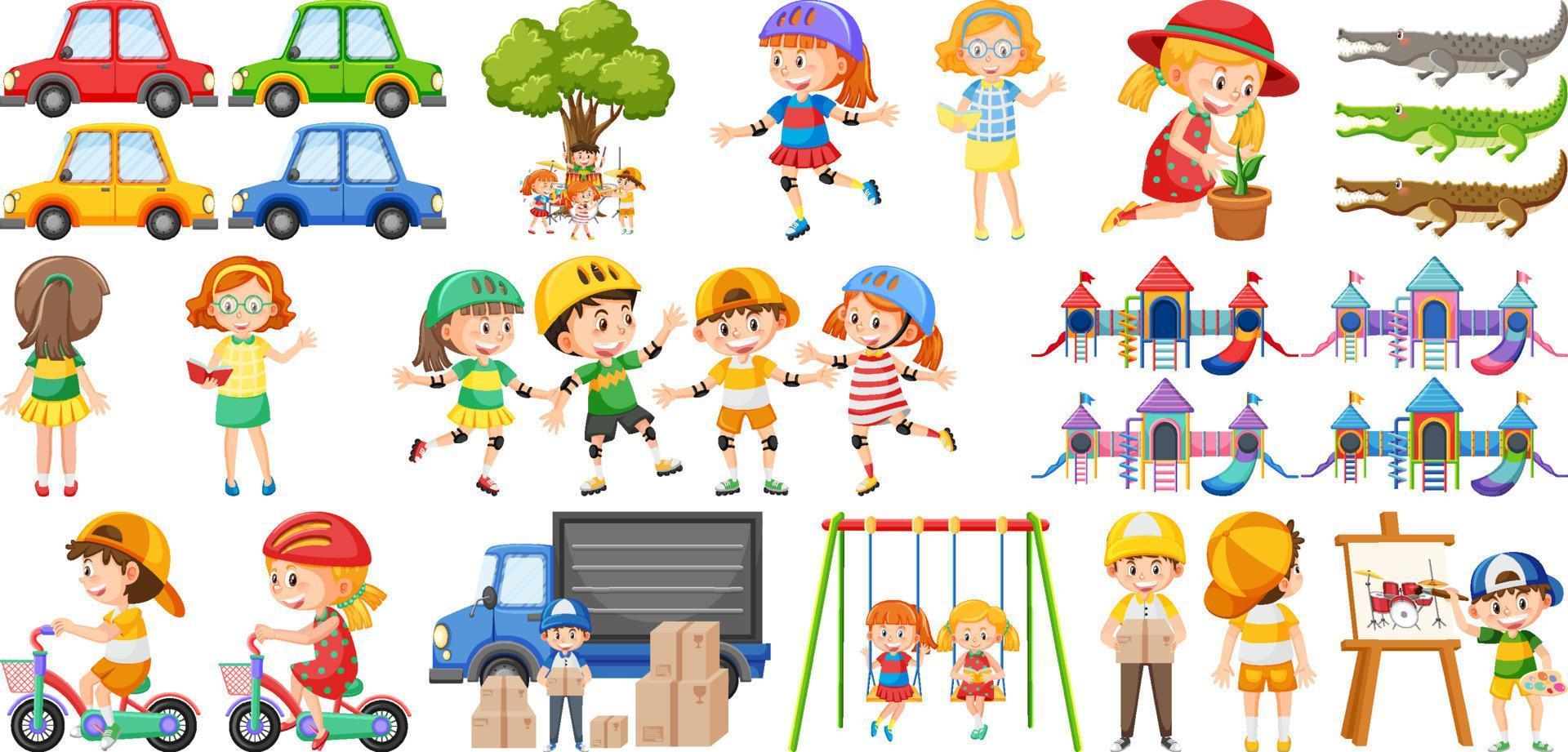 Set of cute kids and objects vector