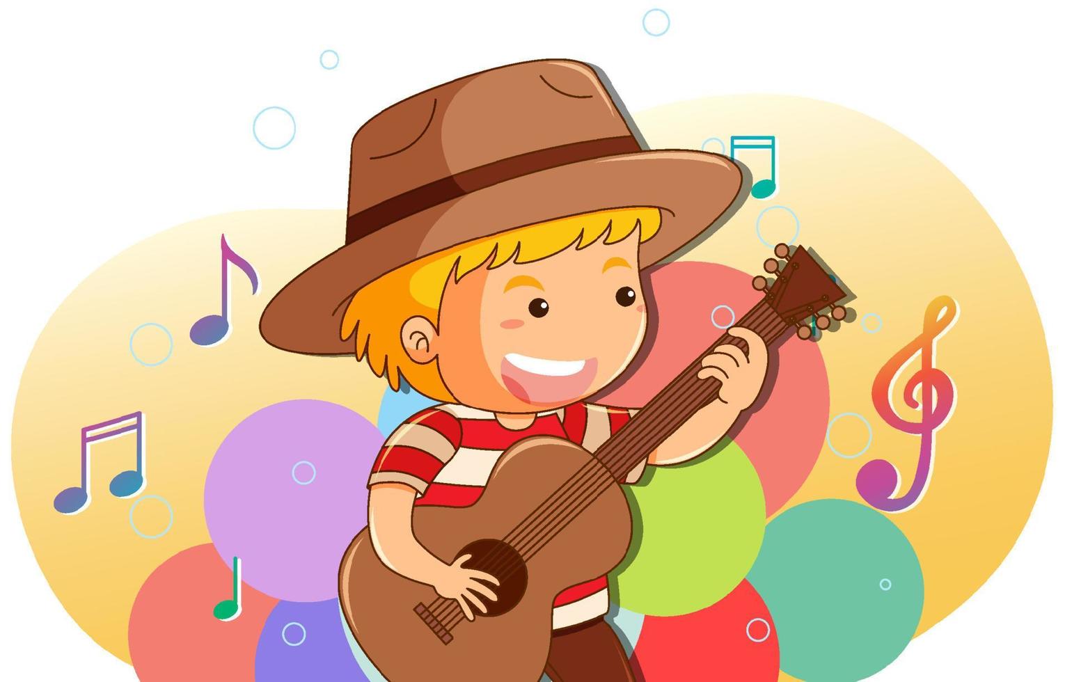 lindo, niño, juego, guitarra, caricatura vector