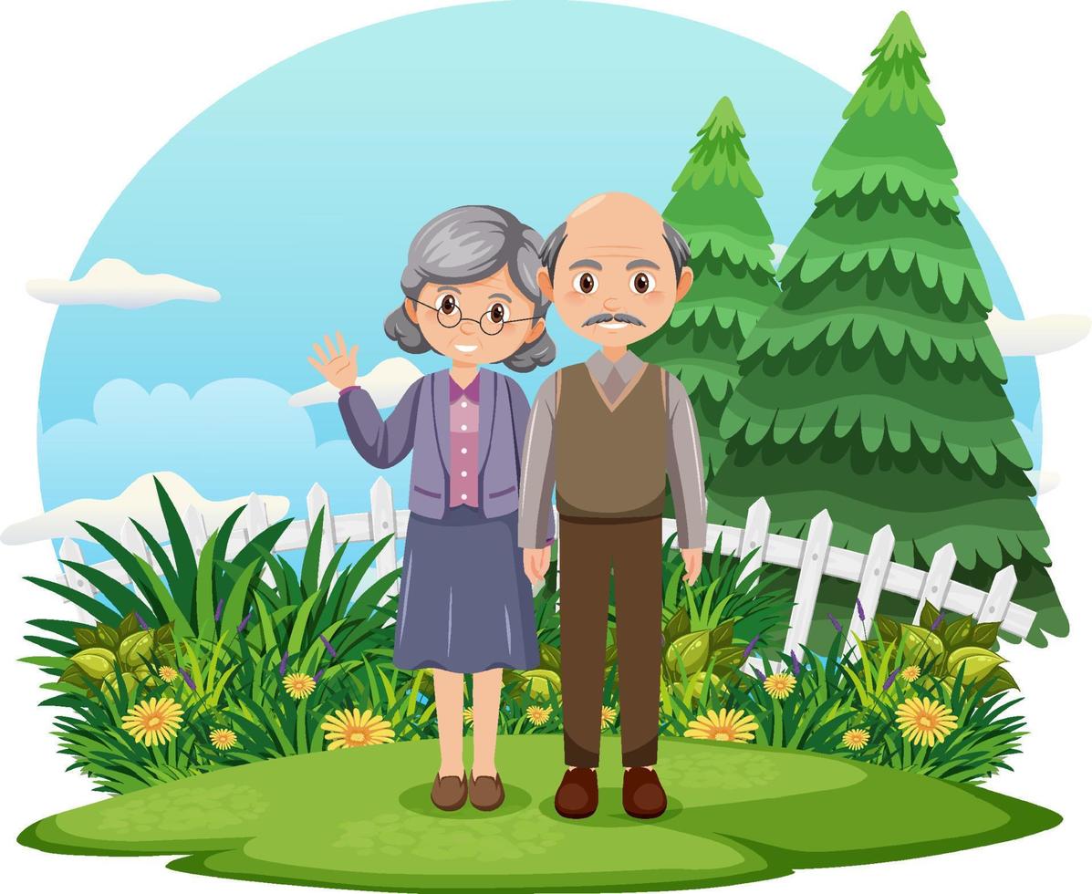 Elderly couple standing at park vector