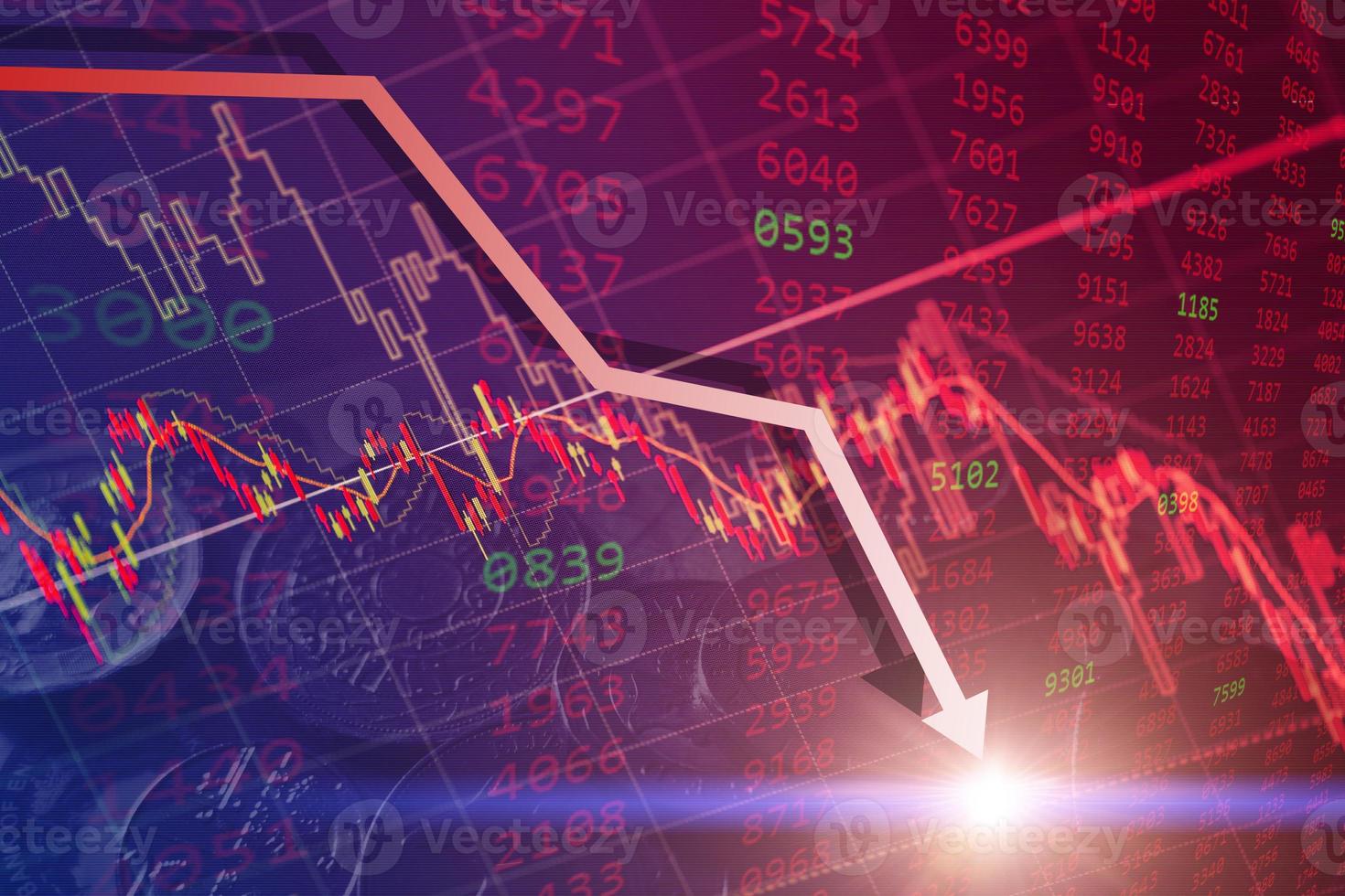 Bolsa financiera bajista, gráfico de mercado bajista caída de los precios por la crisis económica y financiera mundial. foto