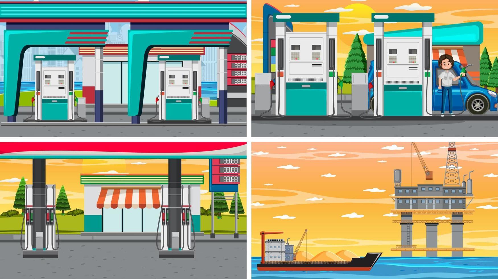 Four different petroleum industry scenes vector