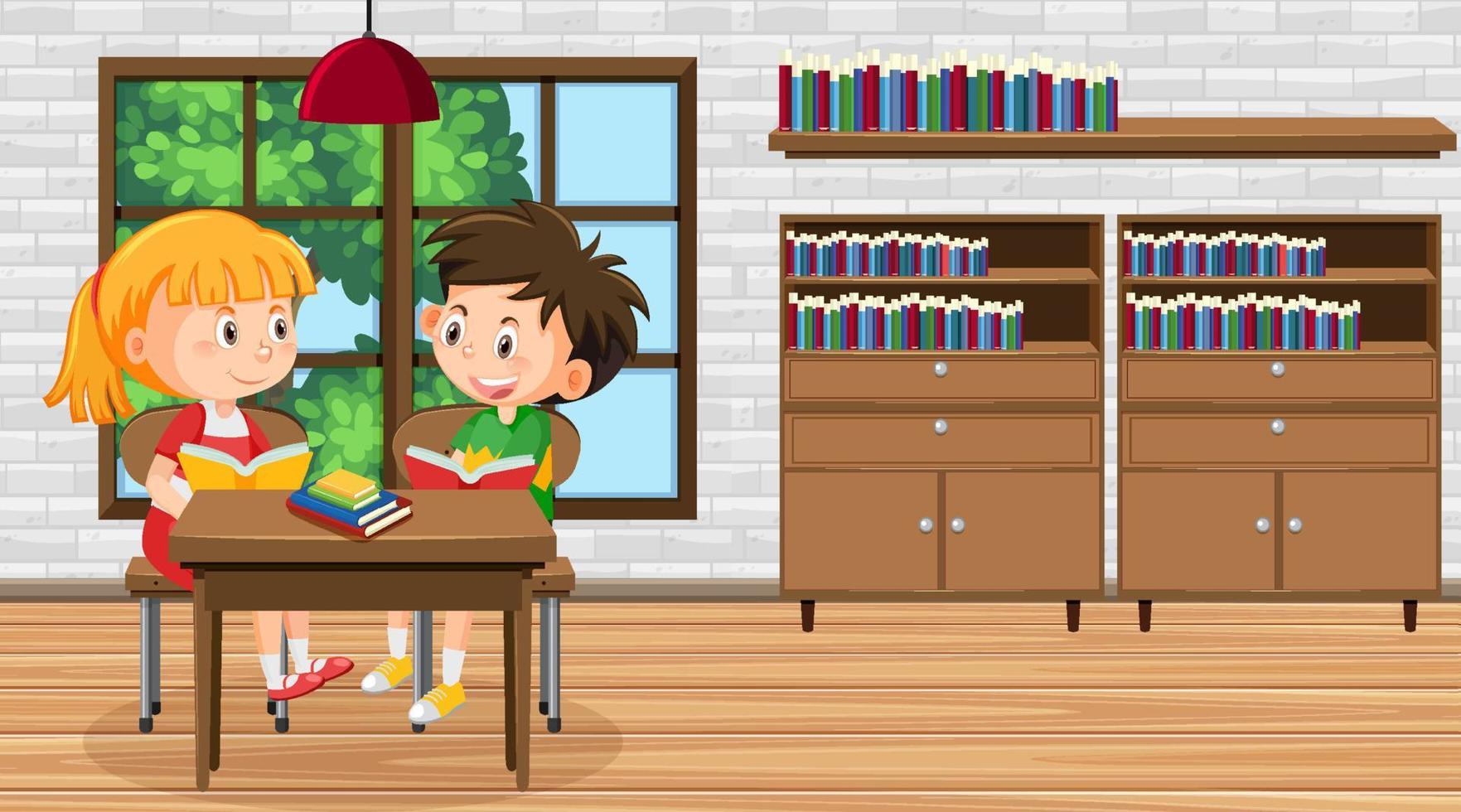 escena de la habitación con niños haciendo la tarea vector