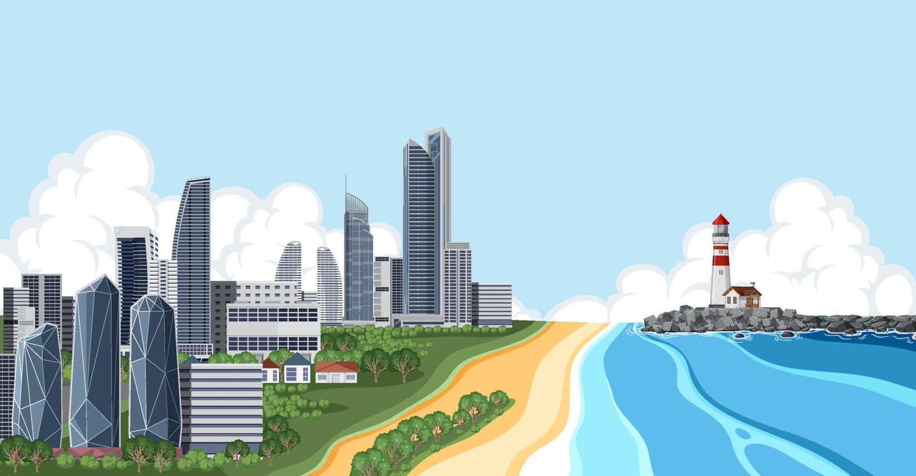 Coastal town with lighthouse vector