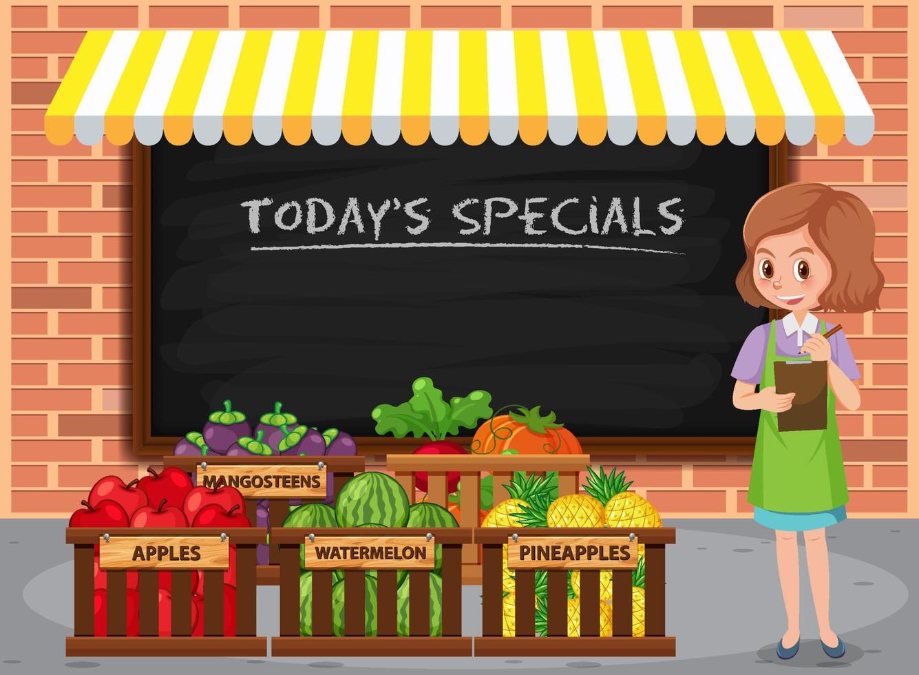 Woman selling fruits and vegetables vector