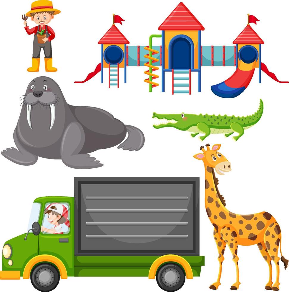 Set of different cute kids and objects vector