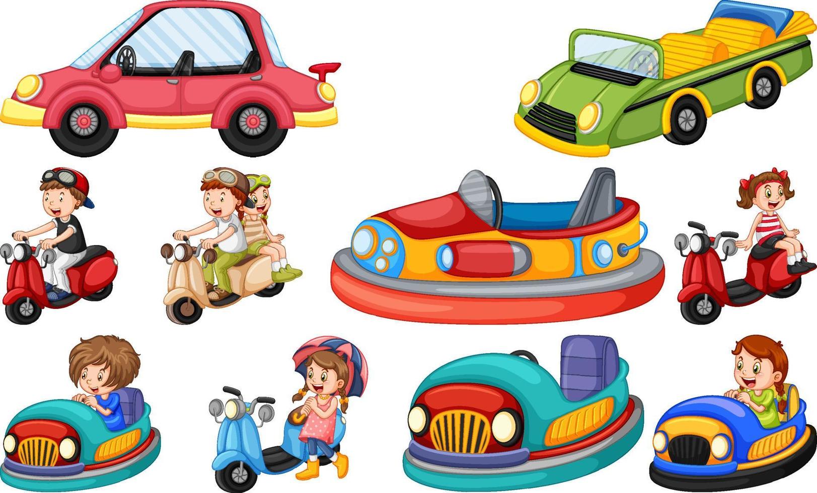 conjunto de niños montando go-kart vector