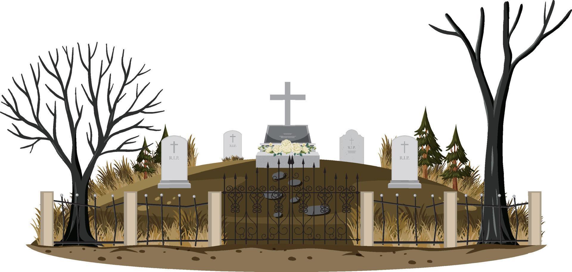 Cemetery graveyard scene isolated vector