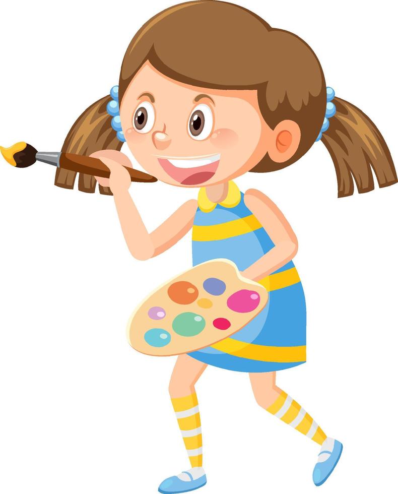 Cute girl holding brush and colour palette vector