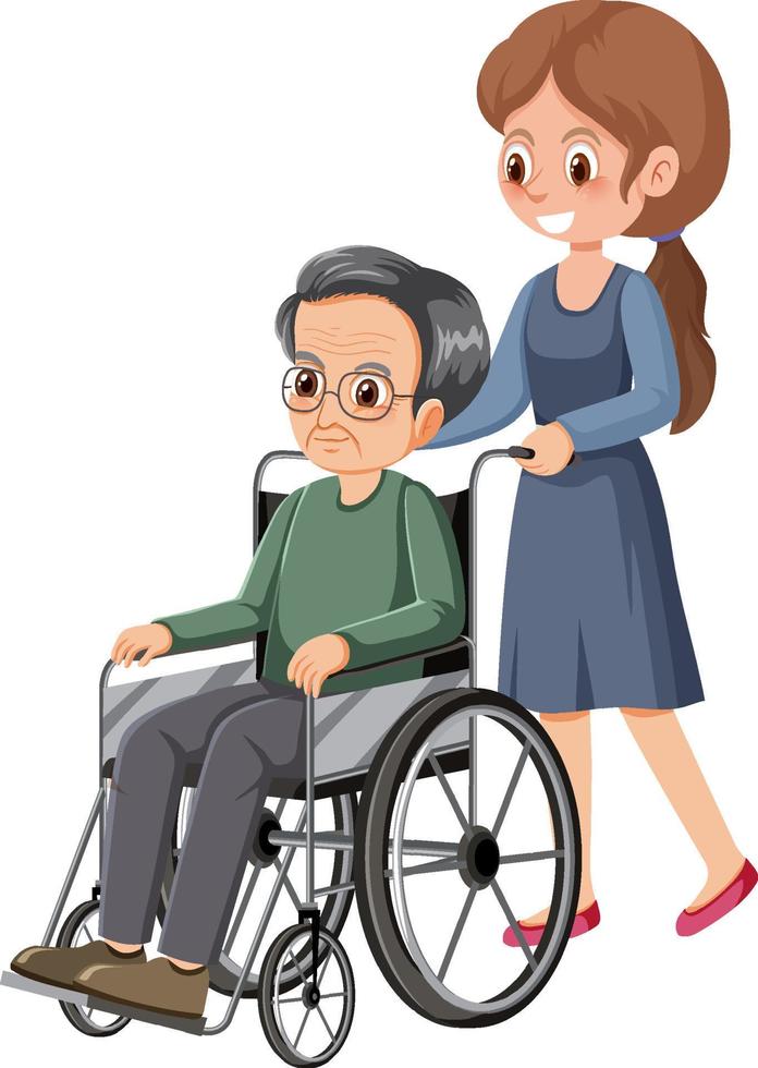 Elderly man in wheelchair and caregiver vector