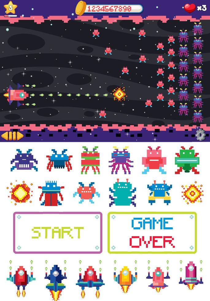 Platform game interface design with icons isolated vector