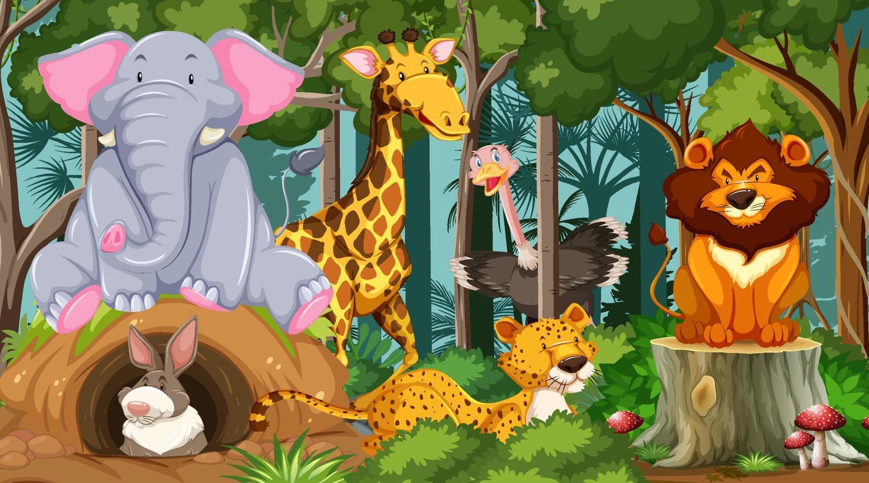 Cartoon wild animals in the forest vector