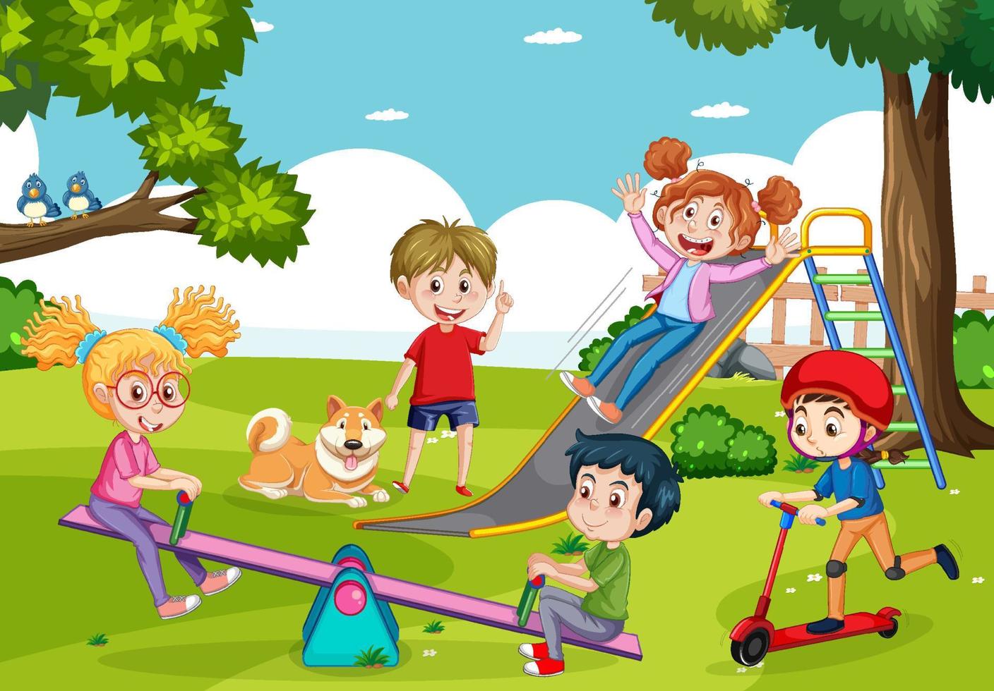 Happy children playing at playground vector