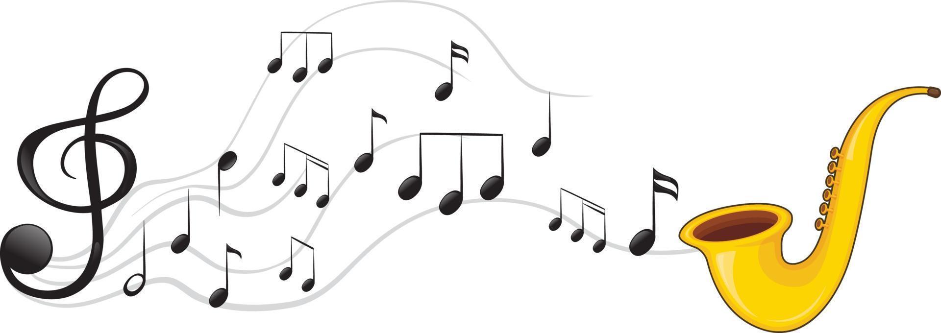 un saxofón con notas musicales sobre fondo blanco vector