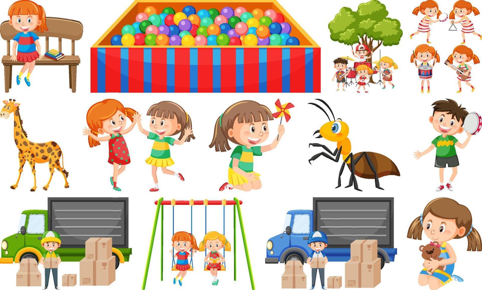 Set of cute kids and objects vector