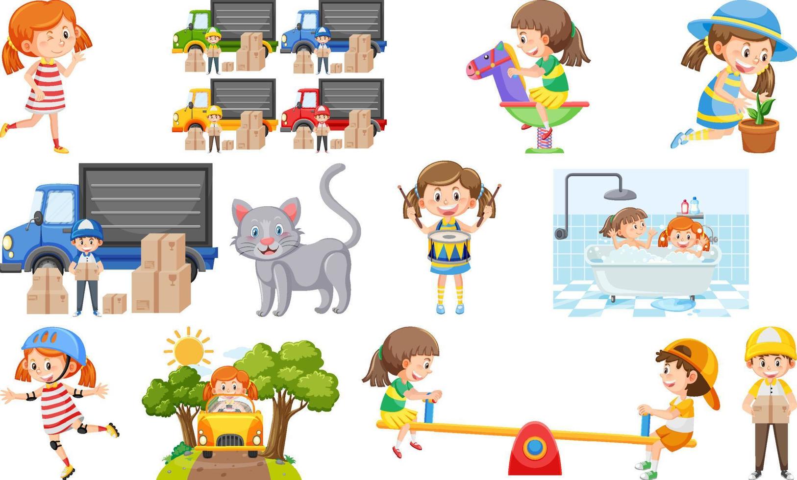 Set of cute kids and objects vector