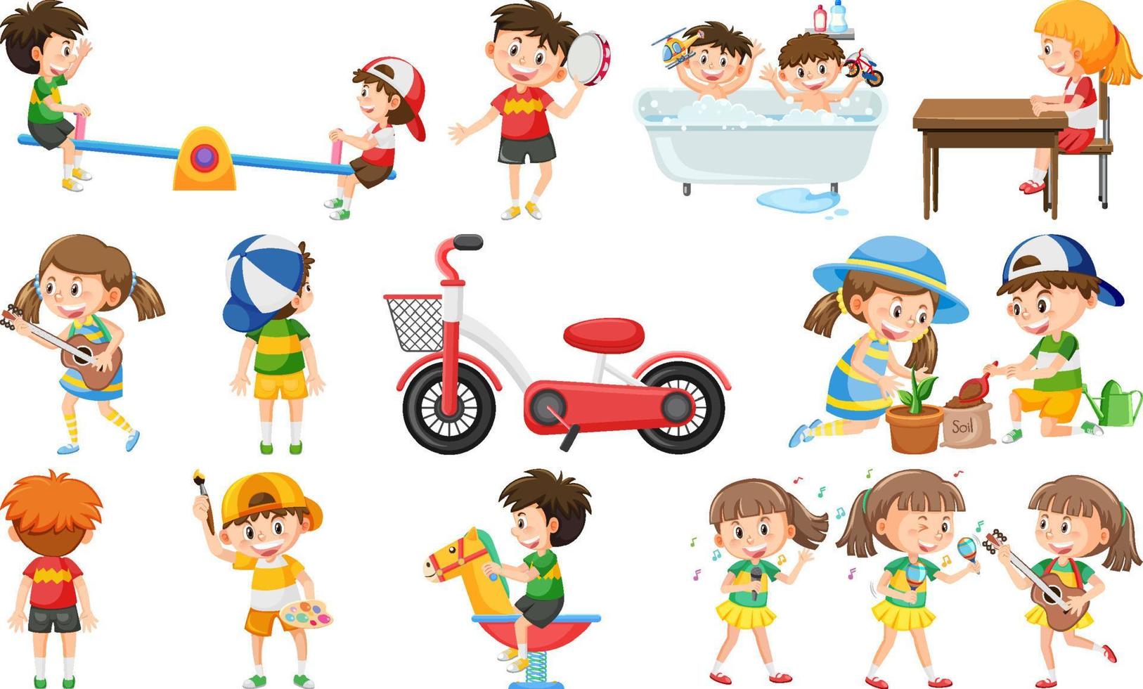 Set of cute kids and objects vector