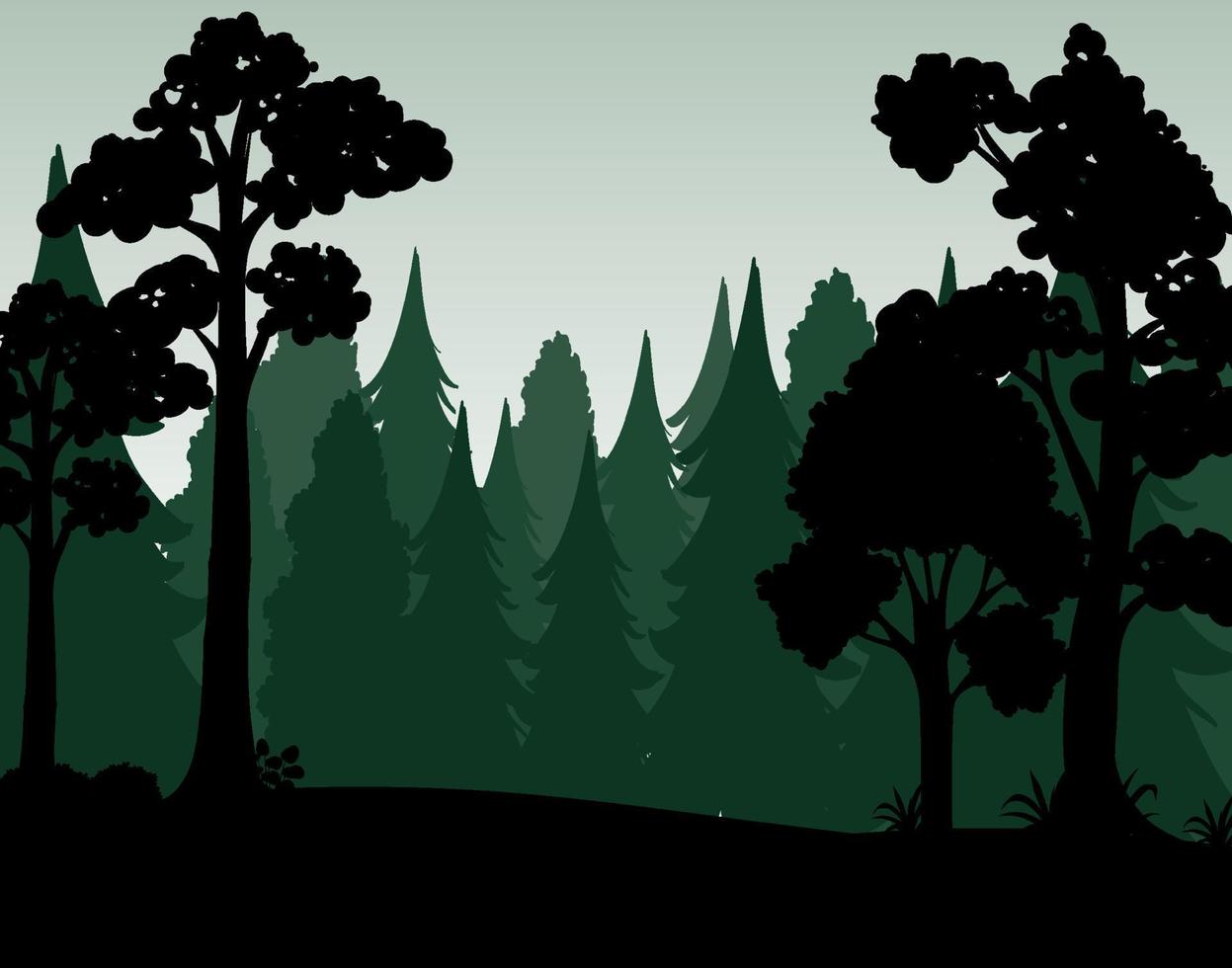 silueta, sombra, de, bosque, escena vector