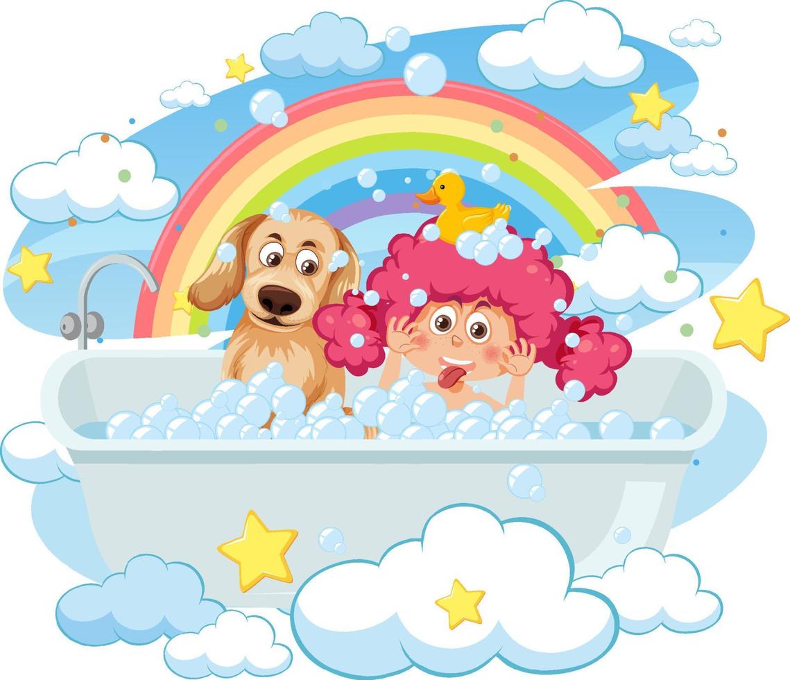 Kids playing bubbles in bathtub vector