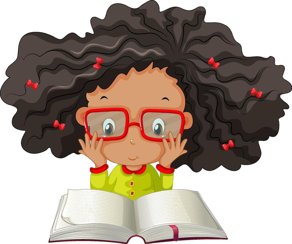 A girl reading a book on white background vector