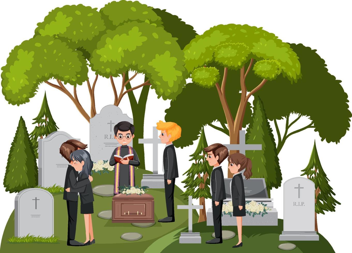 People at funeral ceremony vector