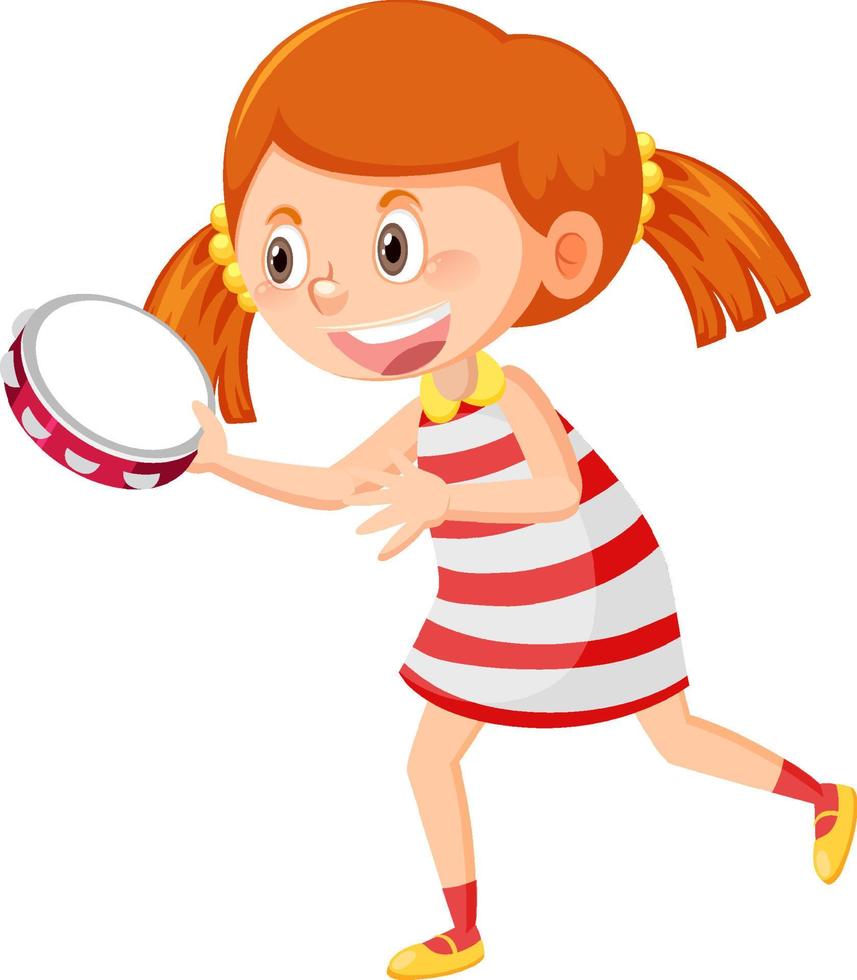 Girl with tambourine on white background vector