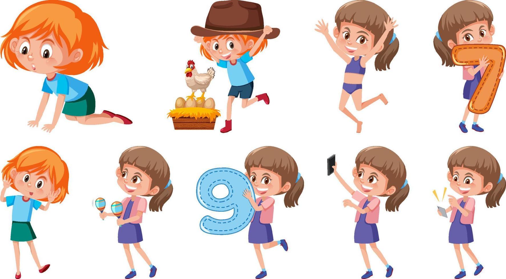 Set of children doing different activities on white background vector