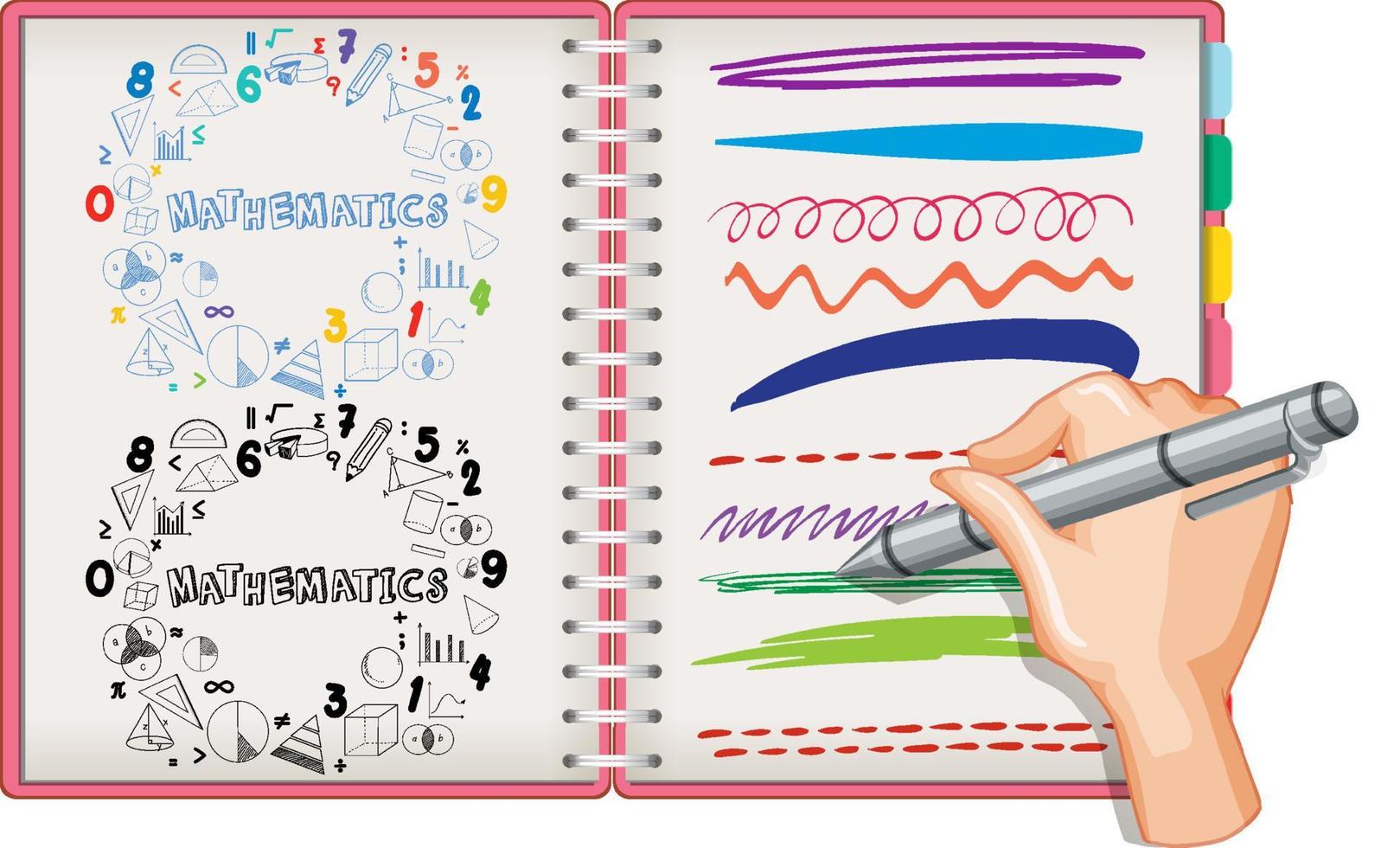 Hand writing math formula and doodle on notebook vector