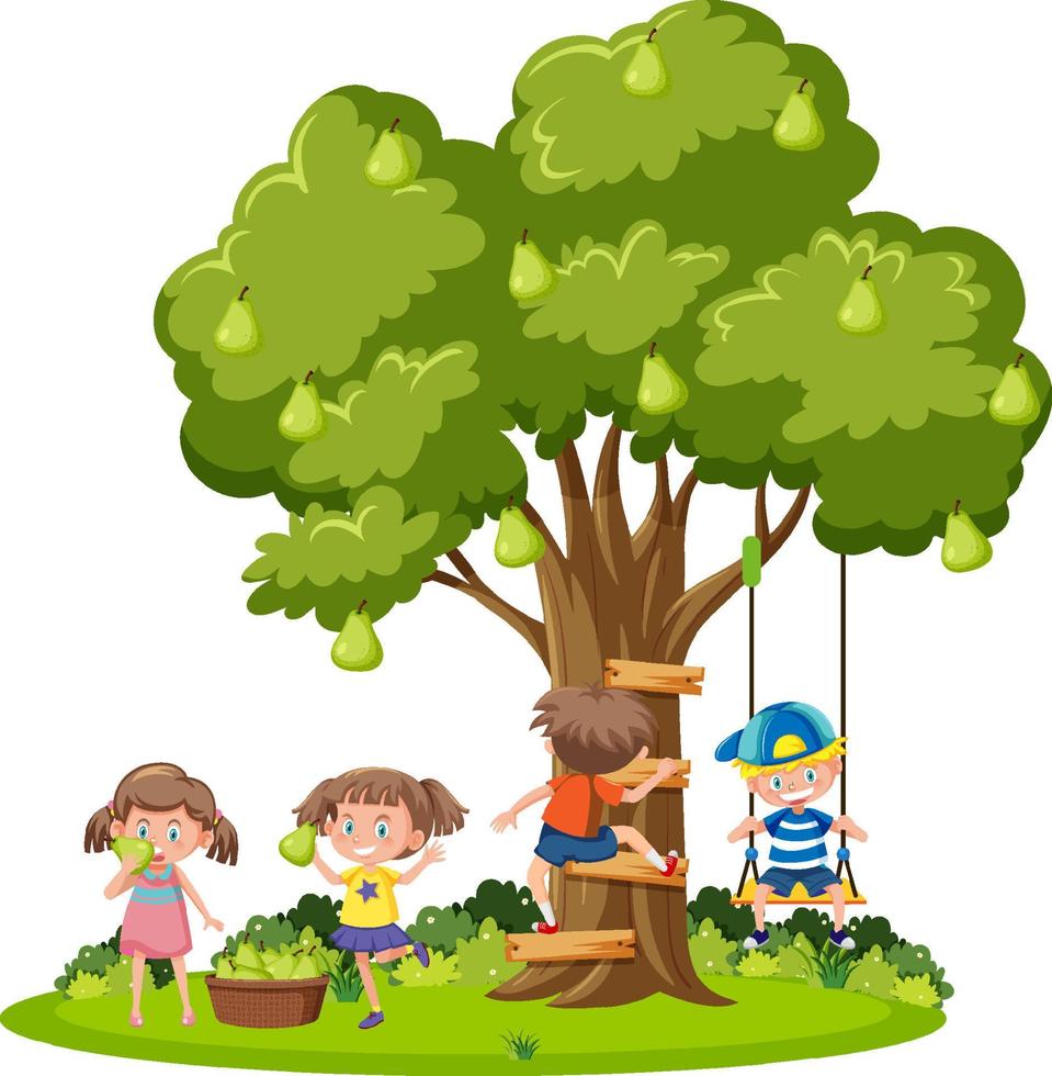 Kids playing under the tree vector