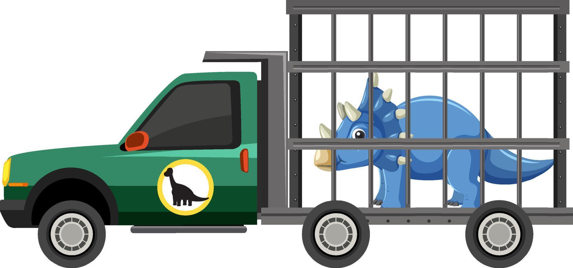 Safari cage car with dinosaur on white background vector