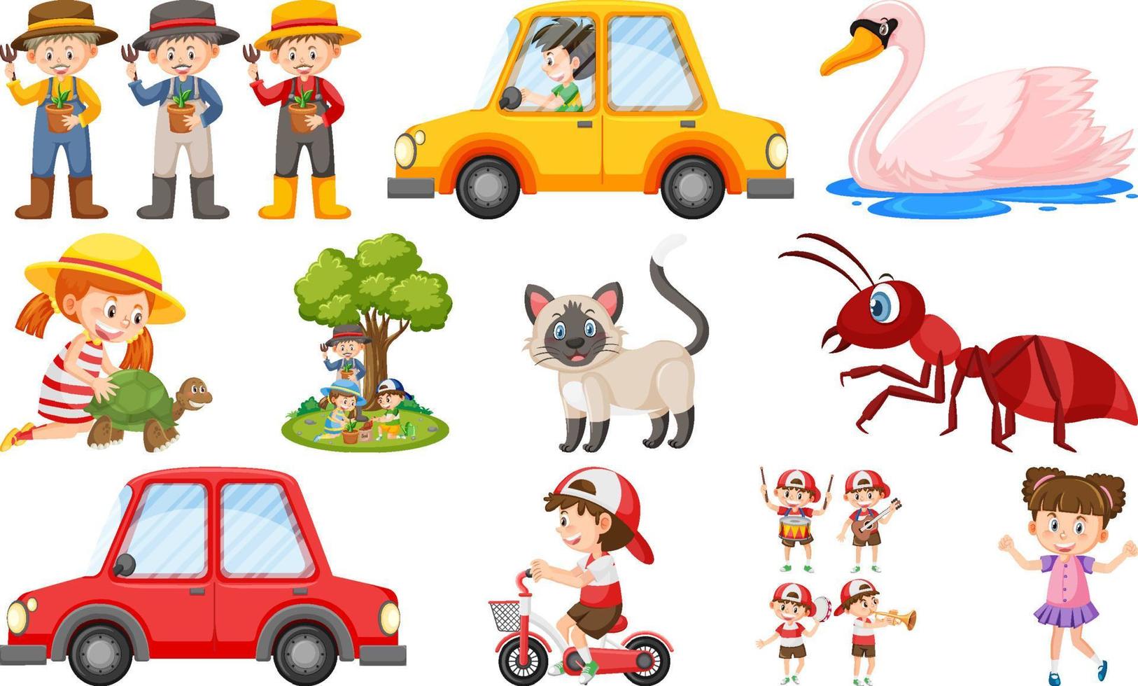 Set of cute kids and objects vector